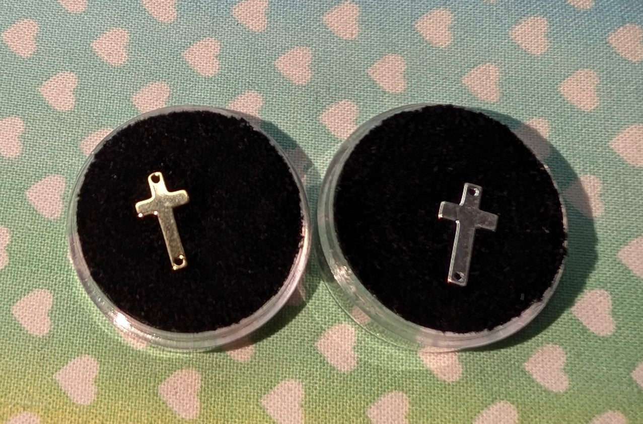 Flat Solid Gold 14K. Cross Connector. Small