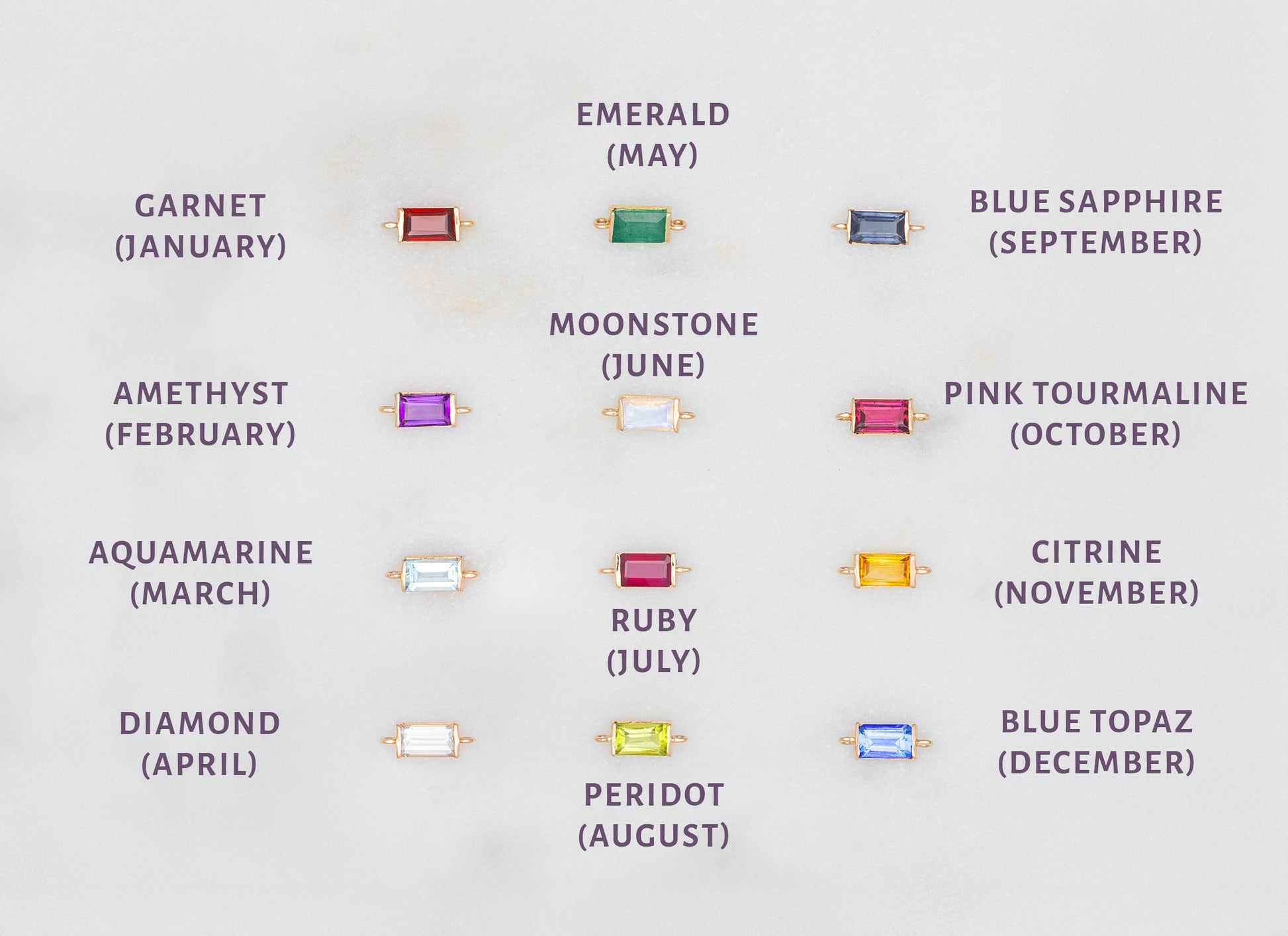 Baguette Birthstone Connectors Cc's Permanent Jewelry Supply