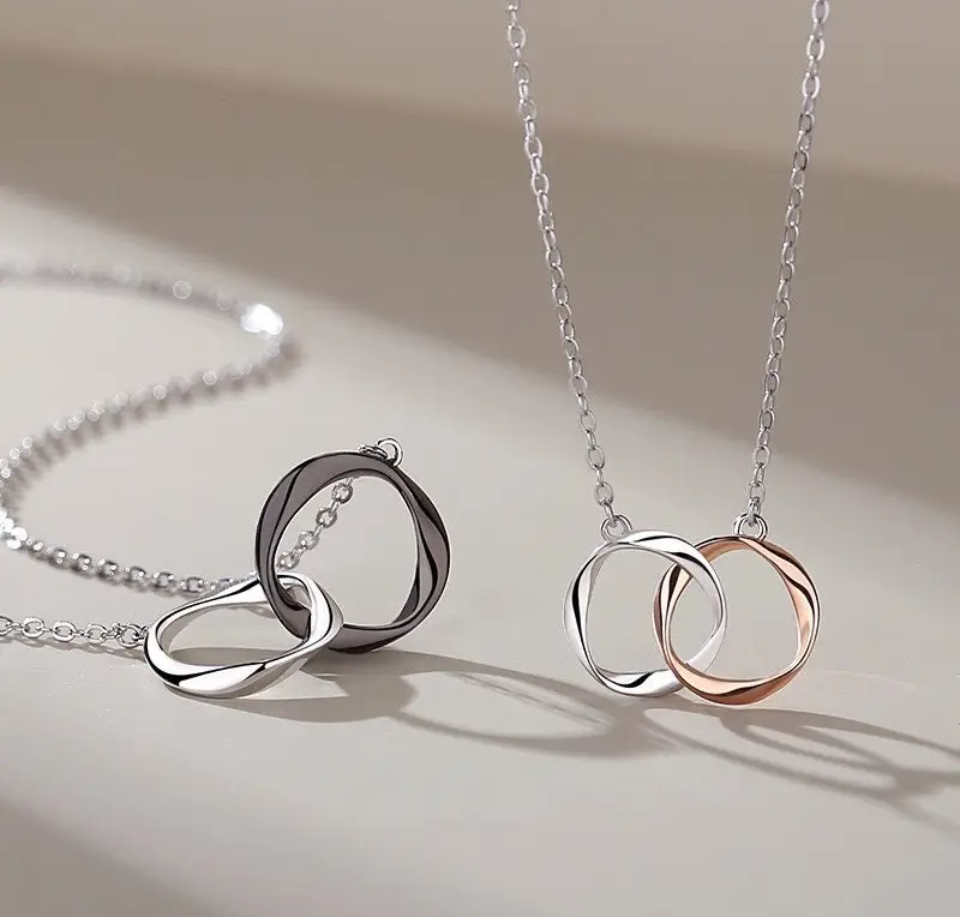 Interlocking Couples Necklaces in Black/Silver and Rose Gold/Silver. Set of 2 Cc's Permanent Jewelry Supply