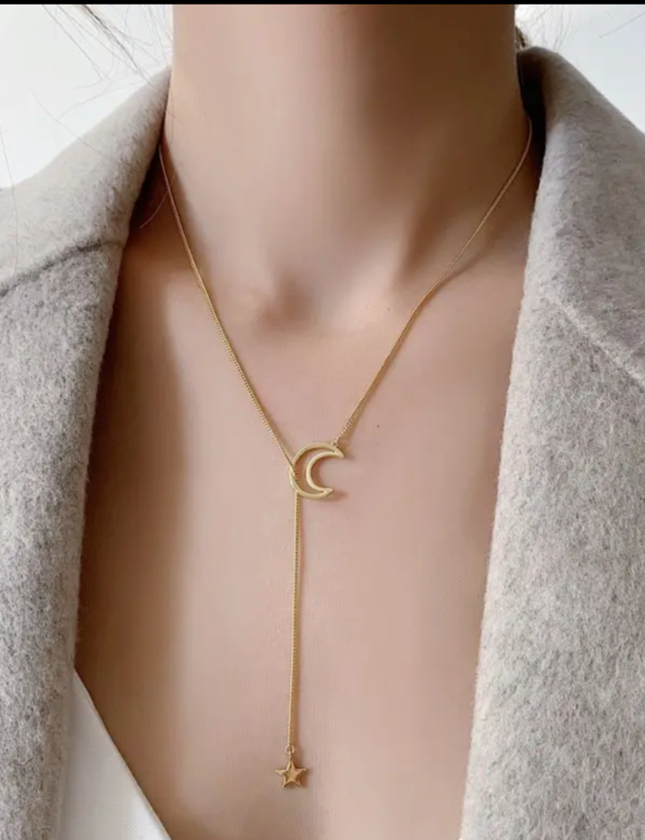 Moon Star Layered Tassel Necklace in 925 Sterling Silver Cc's Permanent Jewelry Supply