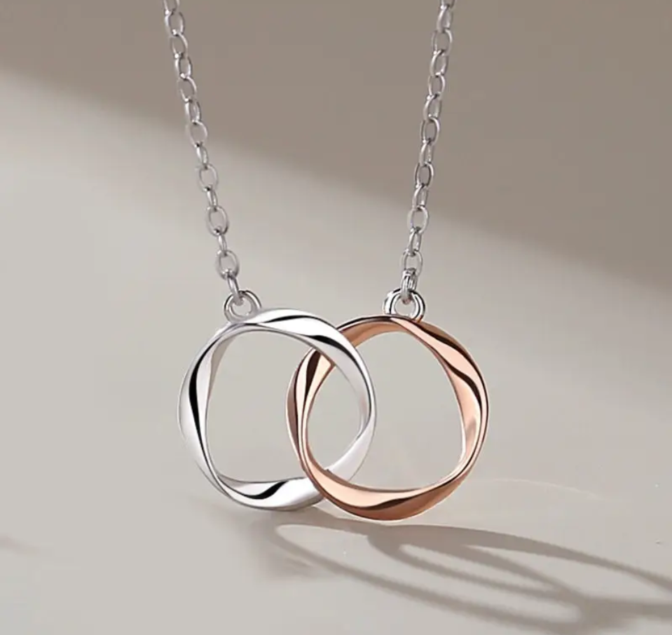 Interlocking Couples Necklaces in Black/Silver and Rose Gold/Silver. Set of 2 Cc's Permanent Jewelry Supply