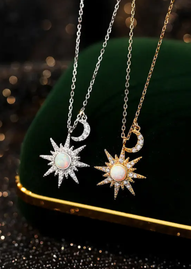 Opal Sun Moon Pendant Necklace in 925 Sterling Silver: Gold Cc's Permanent Jewelry Supply