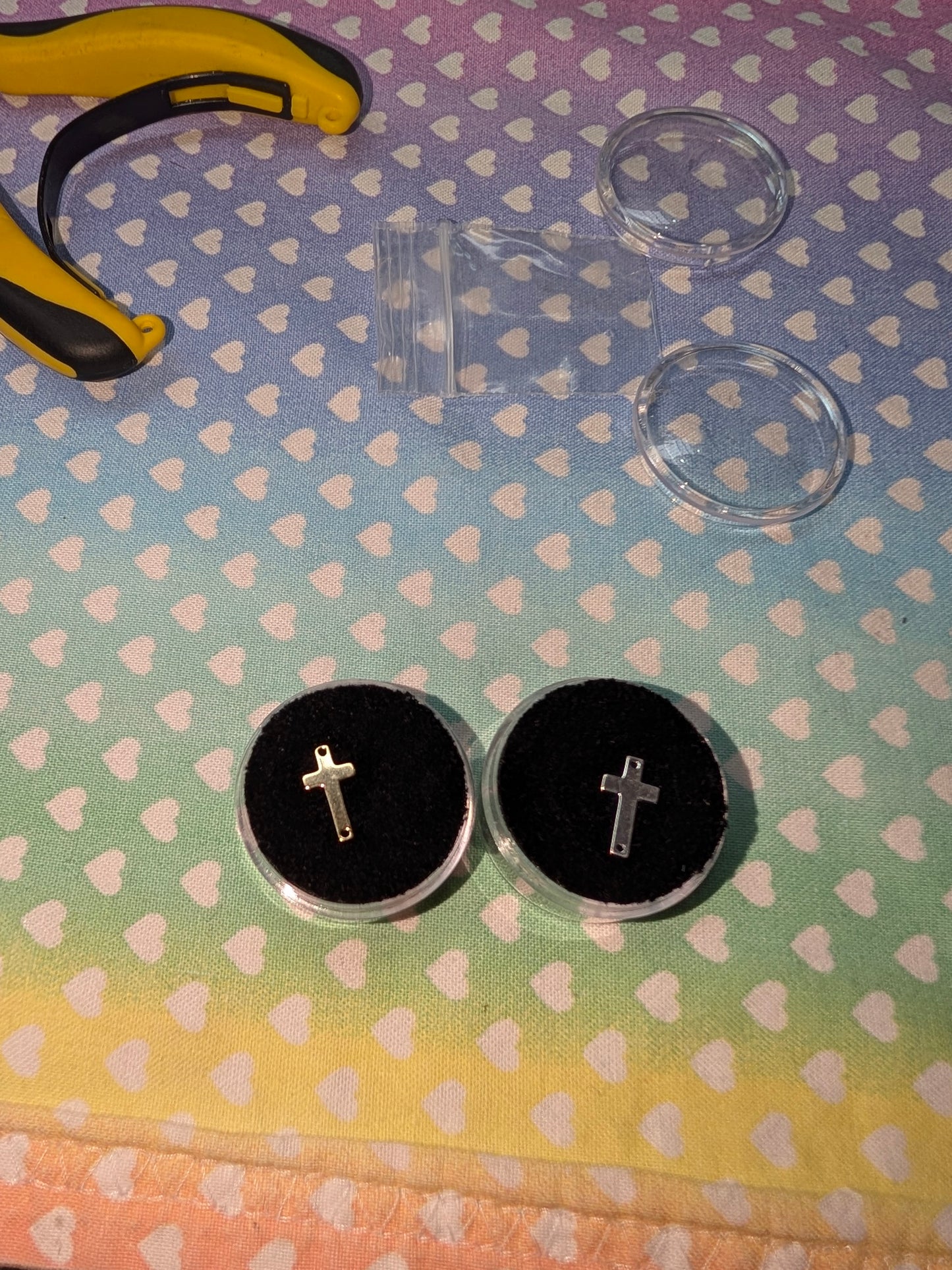 Flat Solid Gold 14K. Cross Connector.  Small