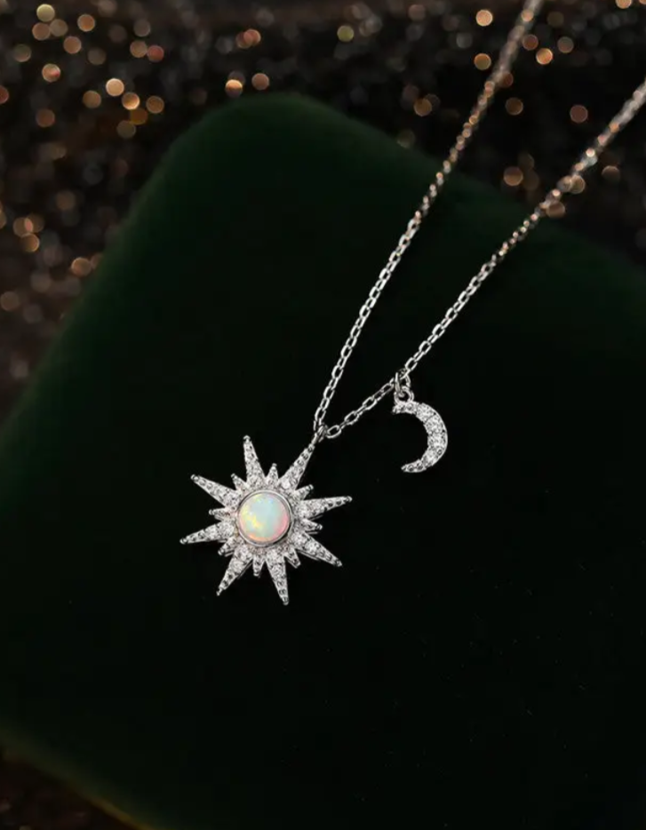Opal Sun Moon Pendant Necklace in 925 Sterling Silver: Gold Cc's Permanent Jewelry Supply