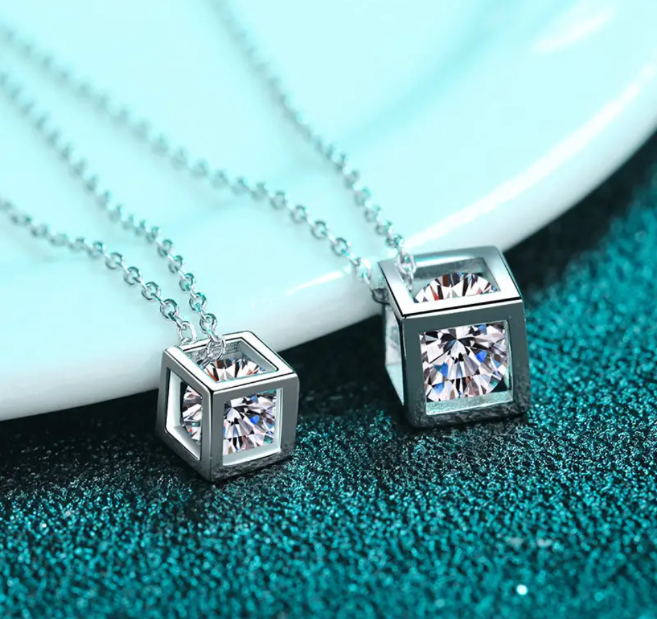 Magic Cube Moissanite Necklace. 1KT Faire