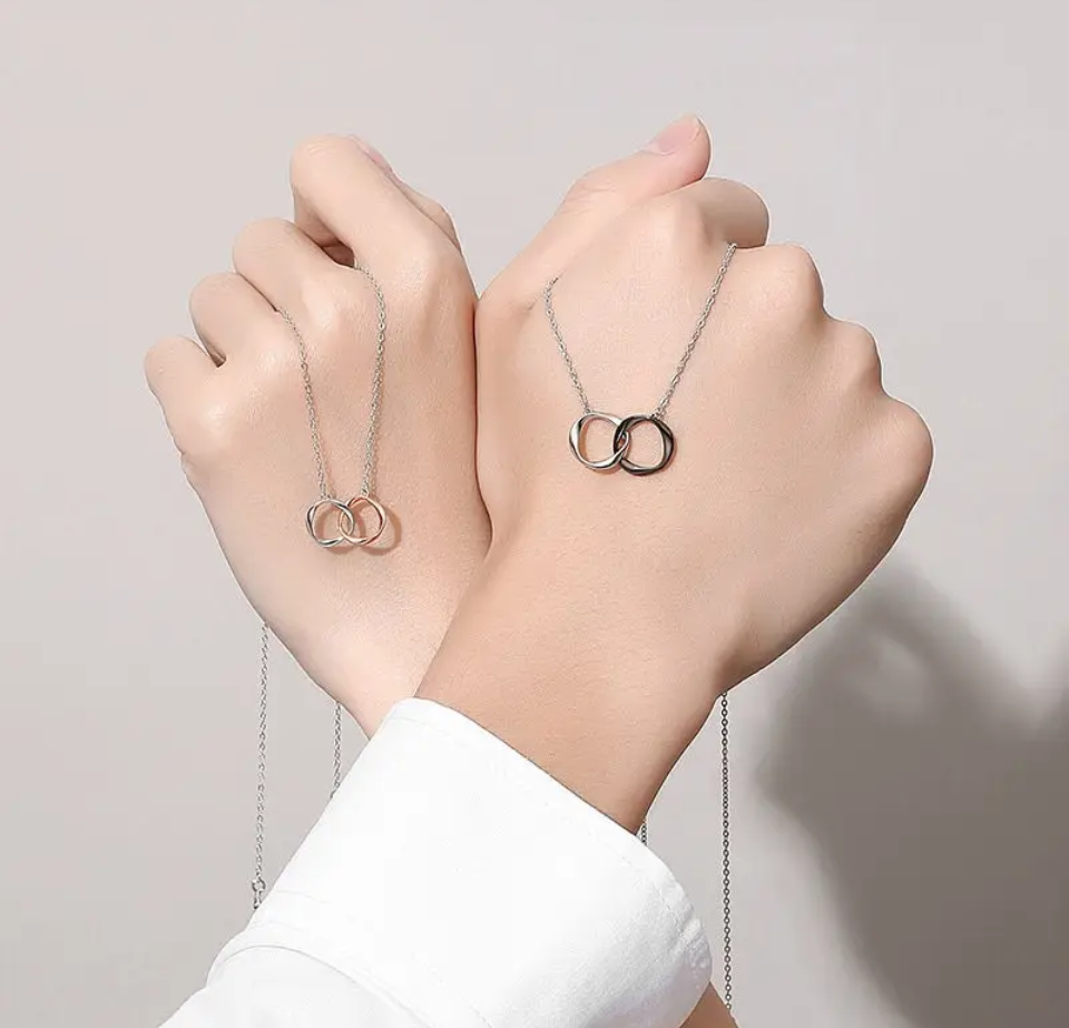 Interlocking Couples Necklaces in Black/Silver and Rose Gold/Silver. Set of 2 Cc's Permanent Jewelry Supply