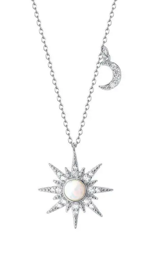 Opal Sun Moon Pendant Necklace in 925 Sterling Silver: Gold Cc's Permanent Jewelry Supply